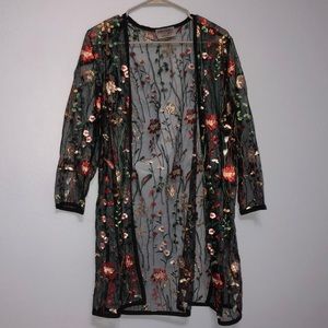 Ruff Hewn Embroidered Floral Cardigan Large